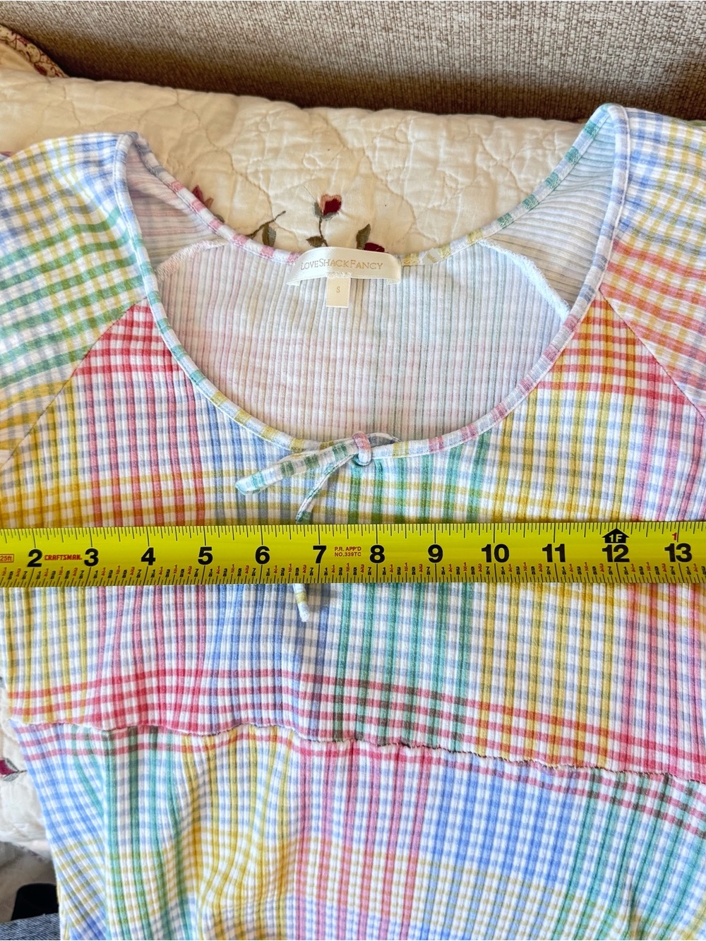 Revolve LoveShackFancy Zoie Printed Mini Dress Rainbow Gingham Babydoll Sz Small - Picture 7 of 9